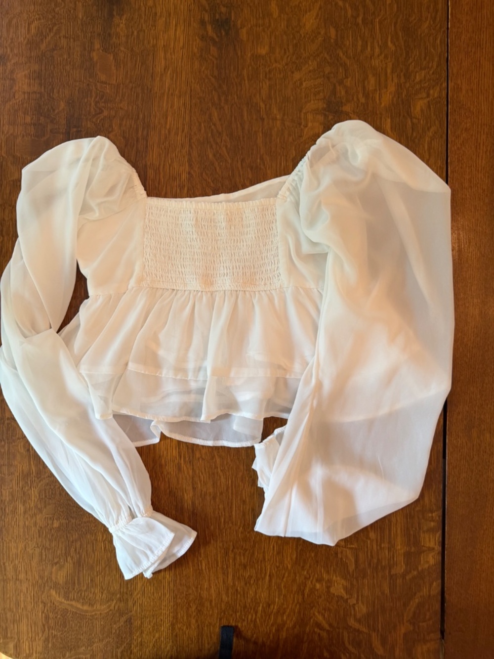 Abercrombie & Fitch White Chiffon Puff Sleeve Smocked Peplum Top Size Small